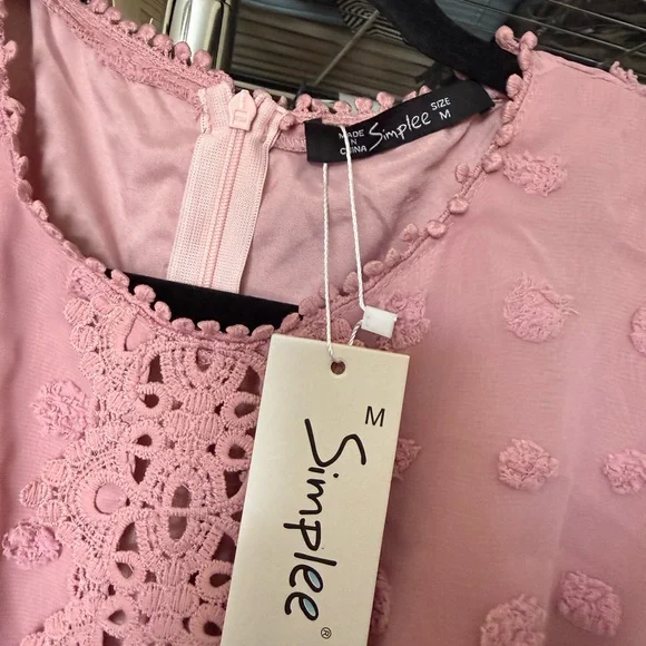 Simplee Apparel Dusty Pink Lace-Trim Long Sleeve Mini Dress - Picture 3 of 4